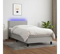 DYRJDJWIDHW LED Bed Frame with Mattress Light Grey 100x200 cm Fabric Slatted Base Adjustable Headboard USB Lighting Modern Bedroom Furniture Set