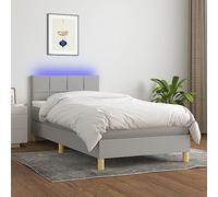 DYRJDJWIDHW LED Bed Frame with Mattress Light Grey 100x200 cm Fabric Slatted Base Adjustable Headboard USB Lighting Modern Bedroom Furniture Complete Sleep System