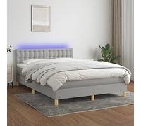 DYRJDJWIDHW LED Bed Frame with Mattress Light Grey 140x200 cm Slatted Base Adjustable Headboard USB Lighting Modern Bedroom Furniture Set Complete Sleep Solution