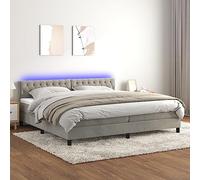 DYRJDJWIDHW LED Bed Frame with Mattress Light Grey 200x200 cm, Adjustable Headboard, Velvet Upholstery, Individual Pocket Spring System, USB Lighting for Modern Bedroom Decor