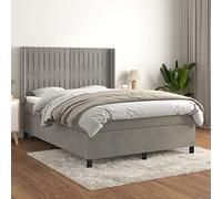 DYRJDJWIDHW Light Grey Velour Bed Frame with Mattress 140x200cm, Adjustable Headboard, Pocket Spring System, Medium-Firm Support for Back and Stomach Sleepers