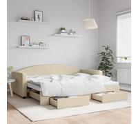 DYRJDJWIDHW Lit de Jour Canapé Lit Gigogne avec 2 Tiroirs de Rangement, Convertible 2 en 1 pour Salon et Chambre d'amis, Crème 90x200 cm, sans Matelas, Structure Bois et Métal Durable