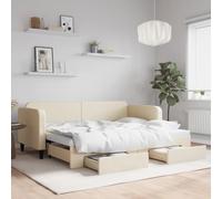 DYRJDJWIDHW Lit de Jour Canapé-Lit Gigogne avec 2 Tiroirs de Rangement, Convertible Salon Chambre, Crème 80x200 cm, sans Matelas, Structure Bois Métal Durable