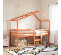DYRJDJWIDHW Lit Haut Enfant 90x190 cm Bois de Pin Massif avec Toit Cabane, Lit Superposé sans Matelas Cire Marron pour Chambre Petite, Idéal Garçon Fille Coin Jeu et Rangement