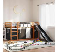 DYRJDJWIDHW Lit superposé Enfant avec Toboggan et Rideaux, Bois pin Massif, sans Matelas, 90x200 cm, Blanc Noir, pour Chambre garçon Fille, Jeu sécurité, Meuble évolutif et Espace optimisé
