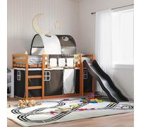 DYRJDJWIDHW Lit Superposé Enfant avec Toboggan et Rideaux, sans Matelas, Bois de Pin Massif, Blanc Noir, 90x200 cm, pour Chambre d'enfants Espaces Limités, Sécurisé et Ludique