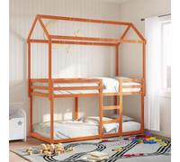 DYRJDJWIDHW Lit Superposé Enfant avec Toit Cabane, Lit Haut 90x200 cm en Pin Massif Cire Marron, Cadre Étagère Double sans Matelas, Idéal Chambre Garçon Fille Espace Limitée, Sécurisé et Amusant