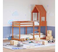 DYRJDJWIDHW Lit superposé Enfant avec Toit et Garde-Corps, Bois pin Massif Cire Marron, sans Matelas 90x190 cm, Meuble Chambre Espace limité, Lits Jumeaux sécurité et Amusant
