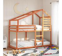 DYRJDJWIDHW Lit superposé Enfant avec Toit et Garde-Corps, sans Matelas, pin Massif Cire Marron 90x200 cm, Meuble Chambre Espace limité, Lits Jumeaux sécurisés pour garçon et Fille