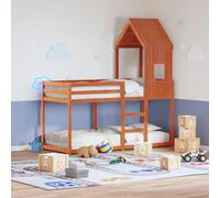 DYRJDJWIDHW Lit superposé Enfant avec Toit Maison pin Massif Cire Marron 80x200 cm sans Matelas, Meuble Chambre Espace limité, Design sécurisé et ludique pour garçon et Fille