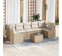 DYRJDJWIDHW Luxury 8-Piece Outdoor Patio Furniture Set, Poly Rattan Sofa Sectional with Cushions and Coffee Table, Beige Cream Weatherproof Garden Lounge Set for Poolside, Terrace, Balcony