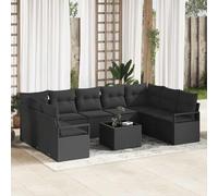 DYRJDJWIDHW Modern 10-Piece Outdoor Patio Furniture Set, Garden Sofa with Cushions in Black Poly Rattan, Modular Sectional Conversation for Terrace, Durable Weather-Resistant Wicker Rattan Lounge Set
