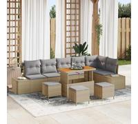 DYRJDJWIDHW Modern 10-Piece Outdoor Patio Sofa Set, Beige Poly Rattan Garden Furniture with Storage, Modular Sectional Couch for Terrace, Backyard, Poolside, Includes Table and Ottomans