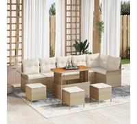DYRJDJWIDHW Modern 10-Piece Outdoor Patio Sofa Set with Cushions, Beige Cream Rattan Garden Furniture, Modular Sectional Conversation Set with Coffee Table and Ottoman for Terrace, Backyard, Poolside