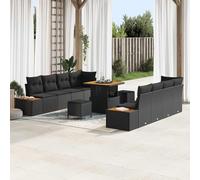 DYRJDJWIDHW Modern 11-Piece Outdoor Patio Furniture Set, Black Poly Rattan Sofa Sectional with Coffee Table and Ottoman, Weatherproof Garden Lounge Set for Terrace, Poolside, Backyard