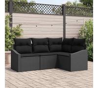 DYRJDJWIDHW Modern 4-Piece Outdoor Patio Sofa Set with Cushions, Black All-Weather Wicker Rattan Furniture for Garden, Terrace, Backyard Relaxation and Entertainment