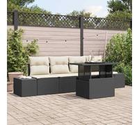 DYRJDJWIDHW Modern 5-Piece Outdoor Patio Furniture Set with Cushions, Adjustable Tempered Glass Coffee Table, All-Weather Black Cream Wicker Sofa Sectional for Garden, Poolside, Balcony