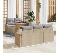 DYRJDJWIDHW Modern 6-Piece Outdoor Patio Furniture Set, Beige and Light Grey Wicker Sofa Sectional with Storage and Acacia Wood Coffee Table for Garden, Terrace, Backyard