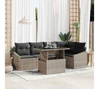 DYRJDJWIDHW Modern 6-Piece Outdoor Patio Furniture Set with Cushions, Adjustable Modular Garden Sofa Sectional Set with Glass Coffee Table, Grey Rattan for Backyard, Terrace, Poolside