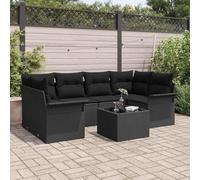DYRJDJWIDHW Modern 7-Piece Outdoor Patio Sofa Set with Cushions, Black Modular Garden Furniture Sectional Conversation Set with Glass Coffee Table for Terrace, Backyard, Poolside