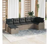 DYRJDJWIDHW Modern 7-Piece Outdoor Patio Sofa Set with Cushions, Grey Poly Rattan Furniture for Garden, Terrace, Lounge, Weather-Resistant Modular Sectional Conversation Set