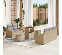 DYRJDJWIDHW Modern 8-Piece Outdoor Patio Furniture Set, Garden Sofa with Coffee Table and Storage, Beige & Light Grey Poly Rattan Sectional Conversation Set for Terrace, Backyard, Poolside