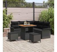 DYRJDJWIDHW Modern 8-Piece Outdoor Patio Furniture Set, Garden Sofa with Cushions, Black Wicker Rattan Sectional Conversation Set with Adjustable Legs and Storage for Terrace, Backyard, Poolside