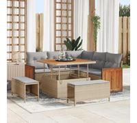 DYRJDJWIDHW Modern 8-Piece Outdoor Patio Sofa Set with Table, Beige and Light Grey, UV-Resistant Synthetic Rattan & Powder-Coated Steel, Modular Garden Furniture for Terrace, Balcony, and Backyard