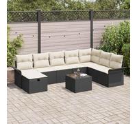 DYRJDJWIDHW Modern 9-Piece Outdoor Garden Sofa Set, Black and Cream Poly Rattan Furniture with Adjustable Table, Weatherproof Patio Lounge Set for Terrace, Balcony, Dinning and Relaxing