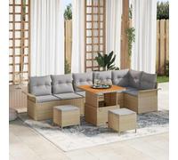 DYRJDJWIDHW Modern 9-Piece Outdoor Patio Furniture Set, Waterproof Rattan Sofa Sectional with Coffee Table, Beige and Light Grey Cushions, for Garden Terrace Balcony Lounge