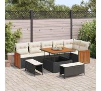 DYRJDJWIDHW Modern 9-Piece Outdoor Patio Furniture Set with Cushions, Black Cream Wicker Sofa Sectional with Adjustable Coffee Table, All-Weather Rattan Conversation Set for Garden, Terrace, Backyard