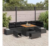 DYRJDJWIDHW Modern 9-Piece Outdoor Patio Sofa Set with Cushions, Black Poly Rattan Garden Furniture Set Modular Sectional w/Coffee Table & Ottomans, Weather-Resistant for Terrace, Backyard, Poolside