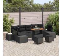 DYRJDJWIDHW Modern Garden Sofa Set 10 Pcs Black Poly Rattan Outdoor Furniture Modular Sectional with Storage and Table for Patio Terrace Poolside Lounge