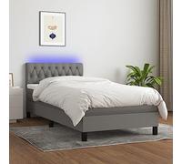 DYRJDJWIDHW Modern LED Bed Frame with Mattress Set Dark Grey 100x200 cm, Adjustable Headboard, Pocket Spring Mattress, USB Lighting for Bedroom Decor and Comfortable Sleep