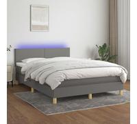 DYRJDJWIDHW Modern LED Bed Frame with Mattress Set Dark Grey 140x200 cm Slat Base Adjustable Headboard USB Lighting Durable Fabric Bedroom Furniture Home Decor