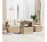 DYRJDJWIDHW Modern Outdoor Dining Set 6 PCS Beige Poly Rattan Sofa Set with Storage, Waterproof Modular Patio Furniture for Garden Terrace Balcony Lounge Relax