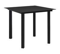 DYRJDJWIDHW Modern Outdoor Dining Table 80x80x74 cm Black Steel and Glass - Weatherproof Patio Garden Table with Powder Coated Frame, Rust Resistant & Easy to Clean for Terrace, Balcony