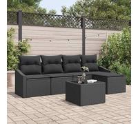 DYRJDJWIDHW Modern Outdoor Garden Sofa Set 6 Pieces with Cushions, Black Poly Rattan Modular Patio Furniture Set for Terrace, Weather-Resistant, Includes Table and Ottoman, Seating for 4