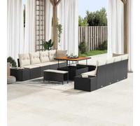 DYRJDJWIDHW Modern Outdoor Garden Sofa Set Black 10-Piece Modular Poly Rattan Furniture with Table and Storage for Patio Terrace Poolside Lounge Weatherproof UV Resistant Steel Frame
