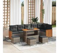 DYRJDJWIDHW Modern Outdoor Modular Sofa Set 12 Pieces with Cushions, Grey Poly Rattan Garden Furniture for Patio Terrace, Acacia Wood Table, Waterproof, Durable All Weather Seating Group
