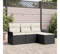 DYRJDJWIDHW Modern Outdoor Patio Furniture Set, 4-Piece Poly Rattan Sofa with Cushions, Waterproof Black Cream Garden Seating for Terrace, Durable Acacia Wood & Steel Frame, Easy Assembly