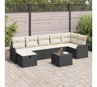DYRJDJWIDHW Modern Outdoor Patio Furniture Set 8-Piece Garden Sofa Sectional with Cushions, Black Cream All-Weather Wicker Rattan Conversation Set for Terrace, Backyard, Poolside