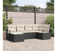 DYRJDJWIDHW Modern Outdoor Rattan Sofa Set 6-Piece with Cushions, Modular Patio Furniture for Garden Terrace, Waterproof Black Cream Wicker Sectional Seating Group with Storage & Ottoman