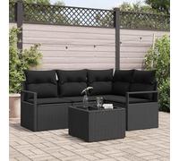 DYRJDJWIDHW Modern Outdoor Sofa Set 5 Pieces with Cushions Black Poly Rattan, Modular Garden Furniture for Patio Terrace, 4 Seater Wicker Sectional Set with Coffee Table, Durable All Weather
