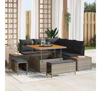 DYRJDJWIDHW Modern Outdoor Sofa Set 8-Piece with Cushions, Grey Poly Rattan Garden Furniture for Patio, Backyard, Includes Storage Ottoman and Coffee Table, Modular Water-Resistant Lounge Set