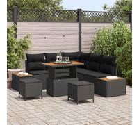 DYRJDJWIDHW Modern Outdoor Sofa Set 8 Pieces with Cushions, Black Poly Rattan Garden Furniture for Patio, Terrace, Backyard, Waterproof Storage, Modular Sectional Conversation Set