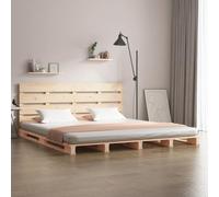 DYRJDJWIDHW Modern Wood Bed Frame 160x200cm Solid Pine Platform with Headboard, Queen Size Bed Base for Bedroom, Sturdy Slat Support No Box Spring Needed