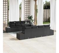 DYRJDJWIDHW Modular 9-Piece Outdoor Patio Furniture Set with Cushions, Black Garden Sofa Sectional Set with Tempered Glass Coffee Table and Storage, Waterproof Rattan for Terrace, Poolside, Hotel