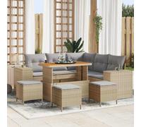 DYRJDJWIDHW Modular 9-Piece Outdoor Patio Sofa Set with Table, Beige & Light Grey, Acacia Wood & Synthetic Rattan, Weather-Resistant for Garden, Terrace, Balcony