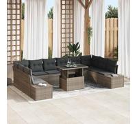 DYRJDJWIDHW Modular Garden Sofa Set 11 PCS Grey with Cushions, Outdoor Patio Furniture Rattan Sectional Seating Group with Glass Table, Waterproof Durable for Terrace Backyard
